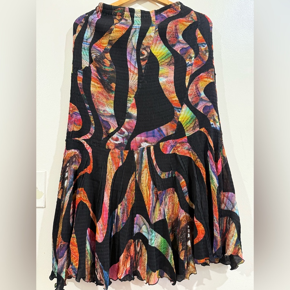 ROSSI ROMA Black Maxi Skirt with Vibrant Multi-Color Abstract Swirl